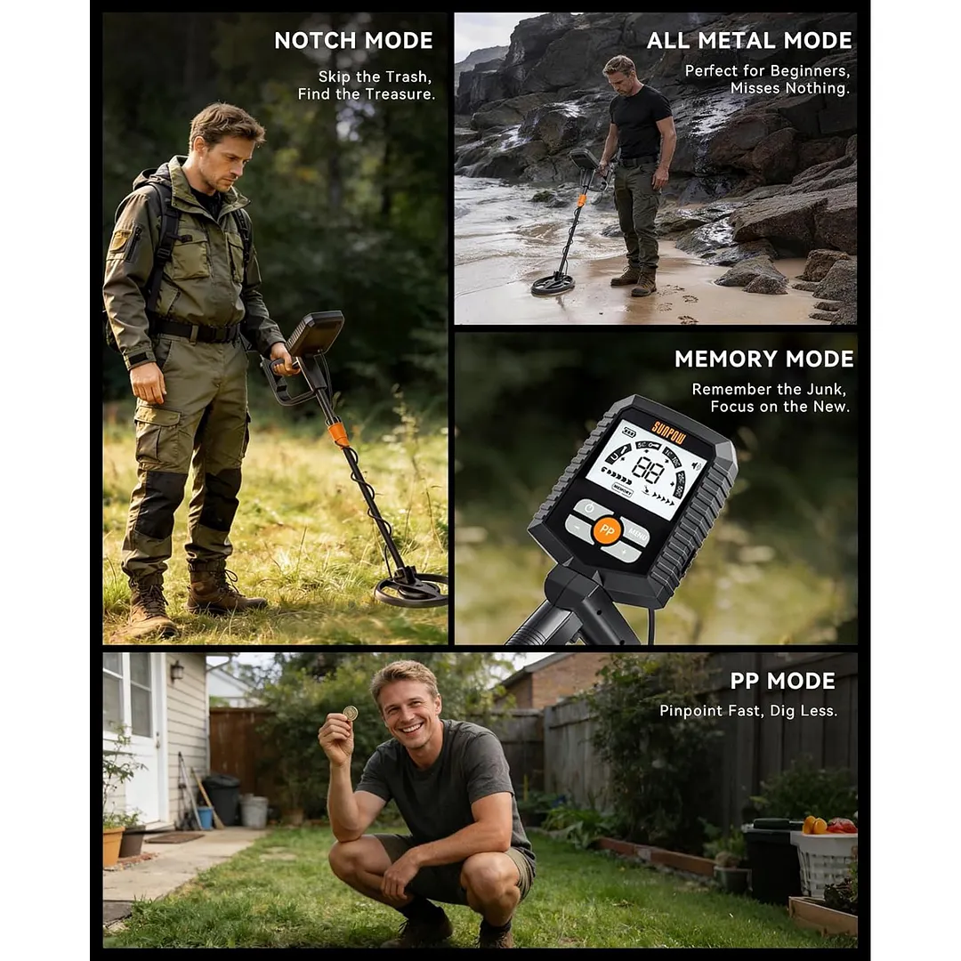 BEBANG Metal Detector for Adults and Kids, 4 Modes with Large Backlit LCD, IP68 Waterproof 8" Search Coil, Adjustable Treasure Hunting Kit for Beach and Backyard