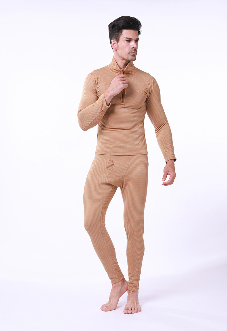 Pure Color Half-Zipper High-Neck Fleece Soft Thermal Underwear Sets Pure Color Half-Zipper High-Neck Fleece Soft Thermal Underwear Sets