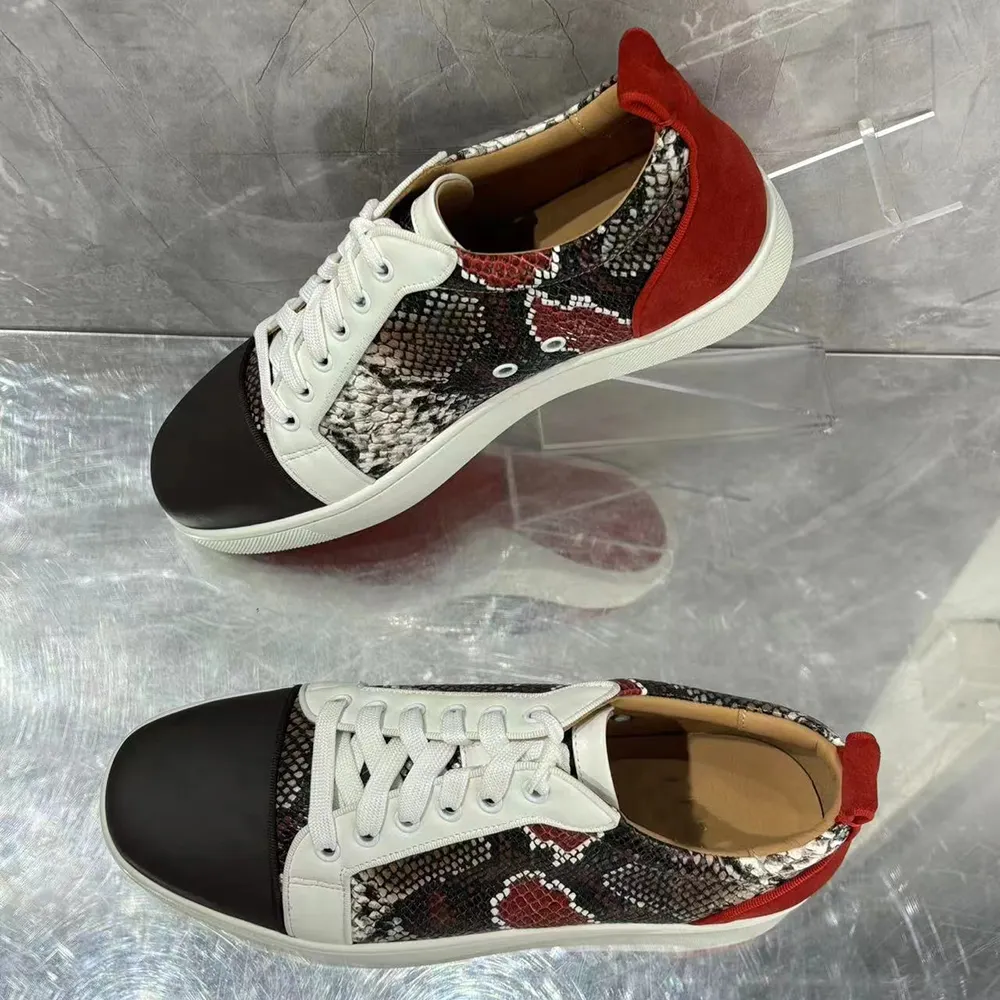 Gentleman's Red bottom Sneakers Flower Pattern Polyester Round Toe Sneakers-vocosishoes