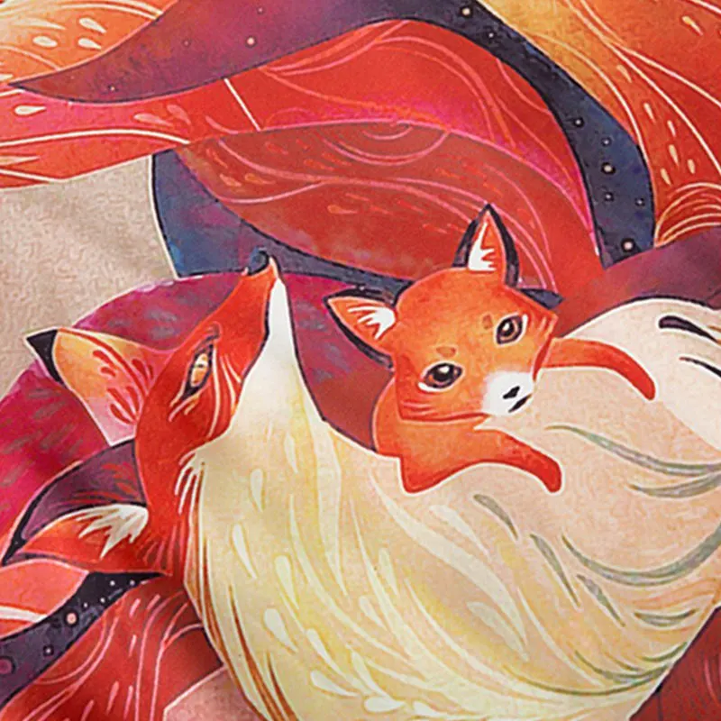 Vintage Anime Nine Tailed Fox Print Cardigan Kimono Outerwear
