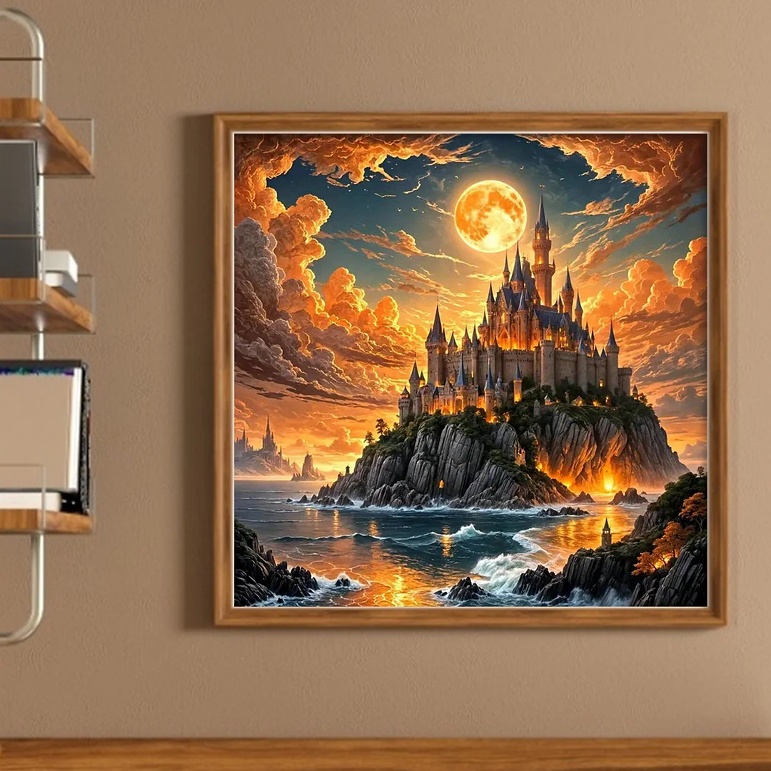 Castle Castle Full 14CT DIY Counted Cross Stitch Kits for Home Decor 40x40cm