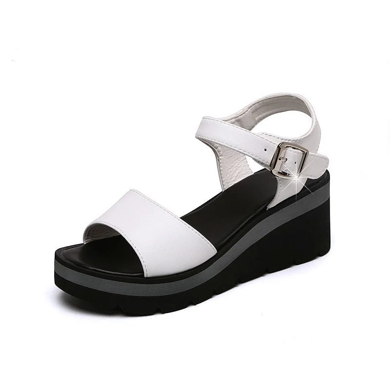 2020 Summer Shoes Women Wedges Heels Sandals Young Ladies Casual Sandals Open toe Black White Shoes Wedge Heel 6cm