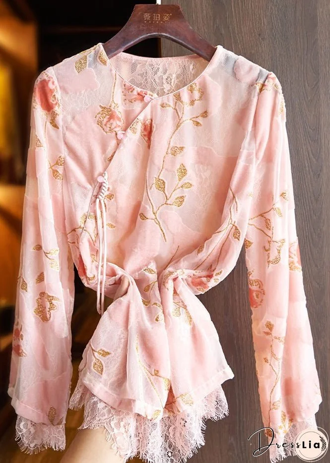 New Green O Neck Button Lace Patchwork Silk Velour Shirt Fall