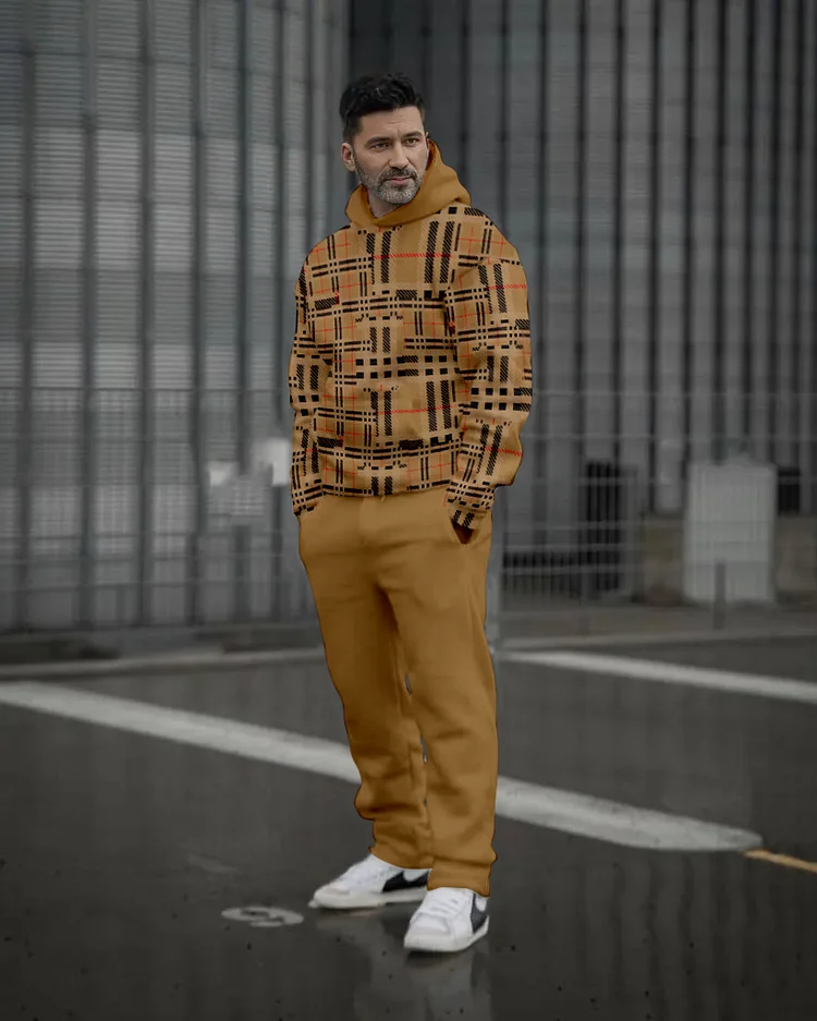 Men's Colorblock Printed Casual Sports Hoodie Set 485