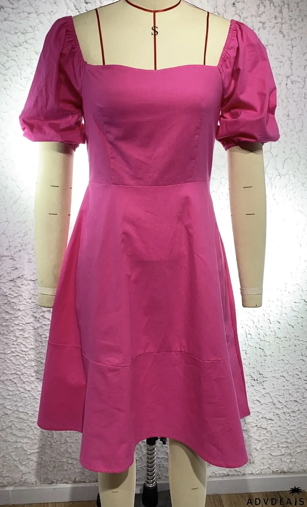 Spring Summer Solid Color Short Sleeve Square Neck Fairy Dress