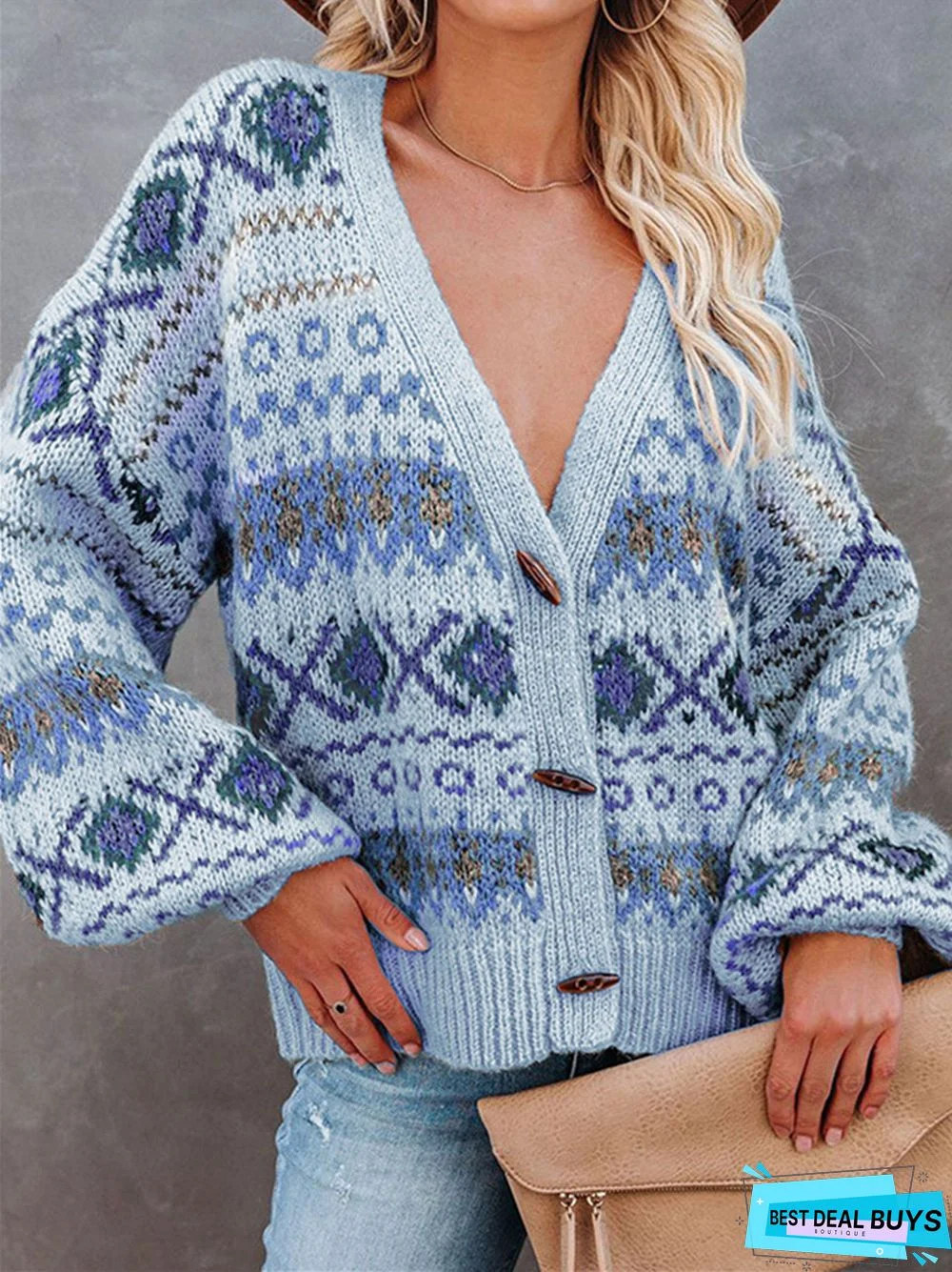Loose Casual V-Neck Cardigan Knit Sweater