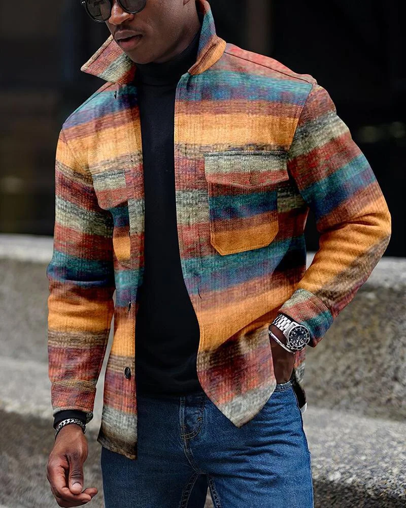 Men's Fashion Casual Striped Printed Long Sleeve Shirt Jacket / [viawink] /