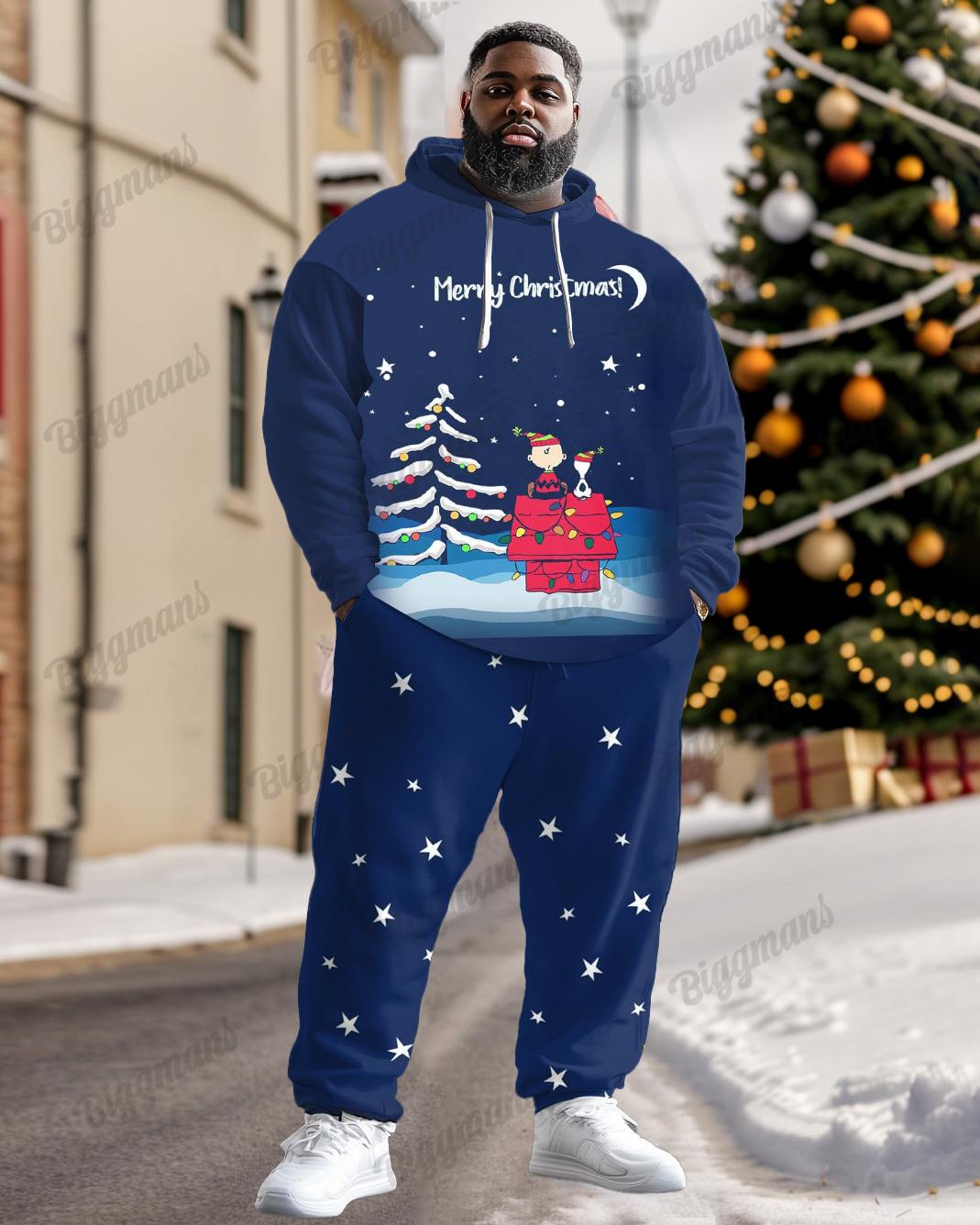 Men's Merry Christmas Snowman Dog House Big and Tall Hoodie Set