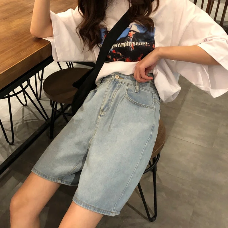 Shorts Women Simple Classic Elegant Summer Korean Denim Short Womens Pockets Straight Students Loose High Quality Retro Clothing