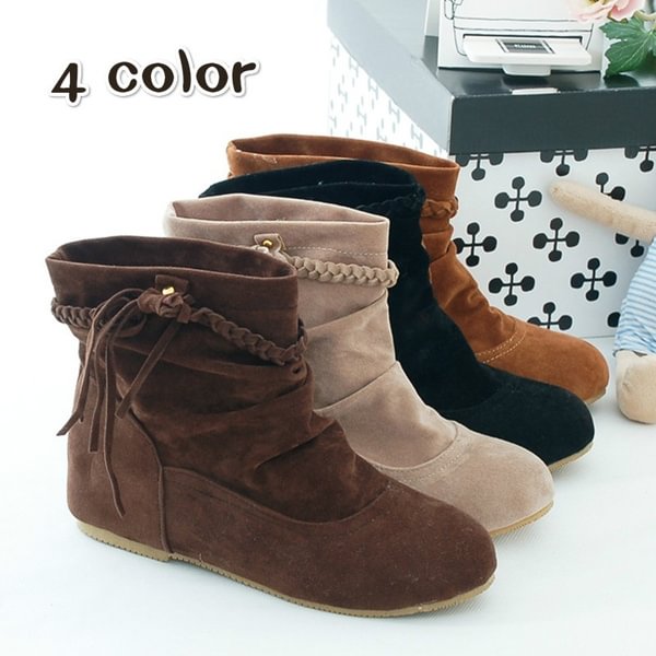 2017 Big Size 34-43 Western Women Boots Faux Suede-Leather Inner Heels Ankle Boots Botas Mujer Tassel Slip on Woman Shoes - Shop Trendy Women's Clothing | LoverChic