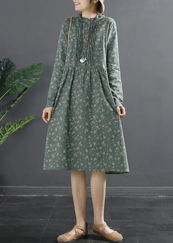 Classy Button Spring Pattern Blue Dresses