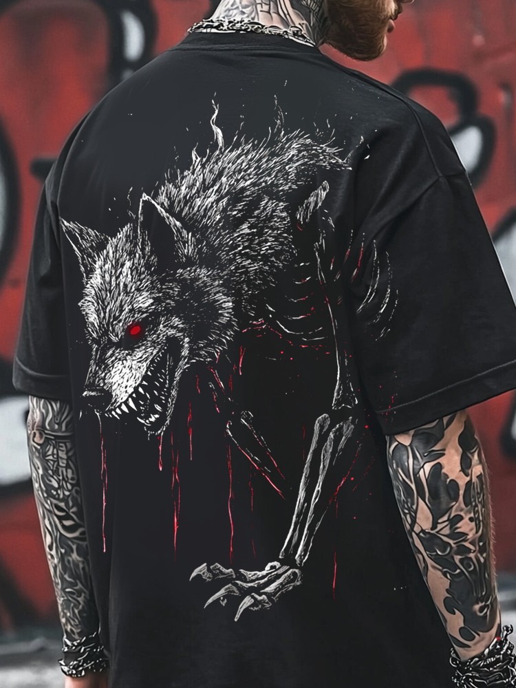  Satanic Wolf Blood Bones Digital 3D Printed  Unisex Casual T-shirt