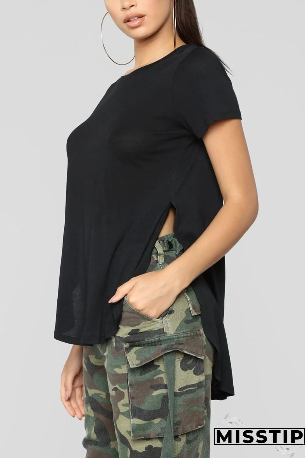 Gray Fashion Casual O Neck Short Sleeve Regular Sleeve Regular Solid Tops