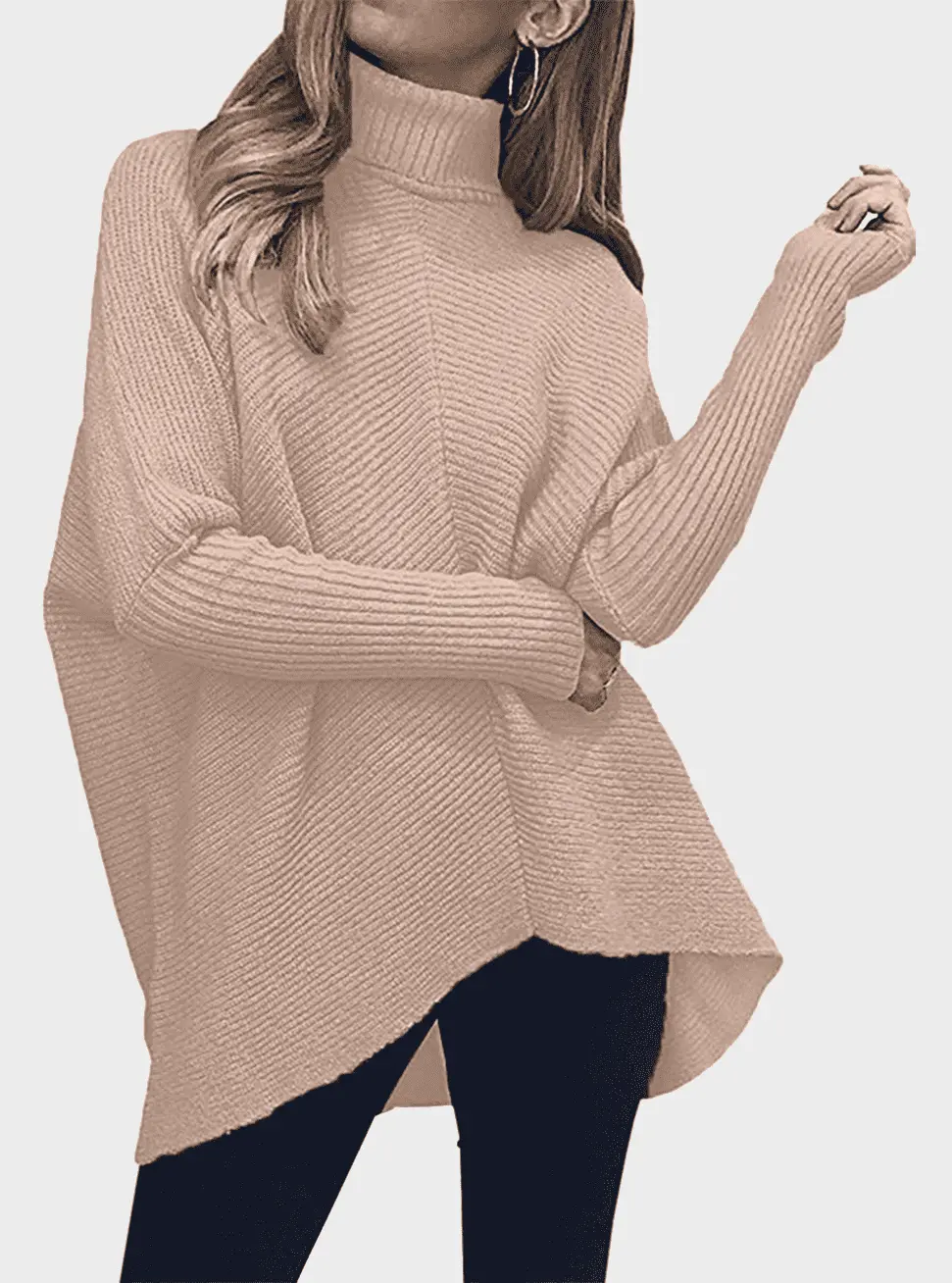  thdmladies Turtleneck Long Batwing Asymmetric Hem Casual Pullover Sweater thedmladies