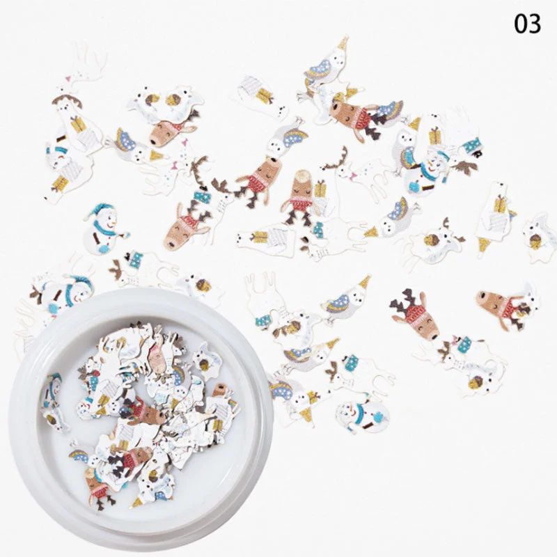 Christmas 3D Nail Decoration Accessories Snowman Santa Claus Elk Candy Snowflake Nail Wood Pulp Pieces DIY Nail Art Decoration