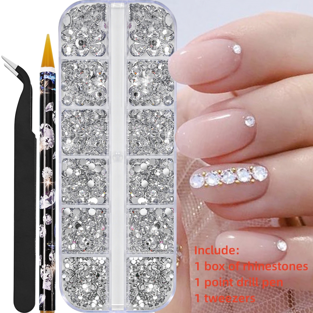 Multi-Size Nail Rhinestones Kit 3D Crystal AB DIY Nail Art Decors Diamond Gems Glitter Manicure Point Drill Pen Tweezers Tools #