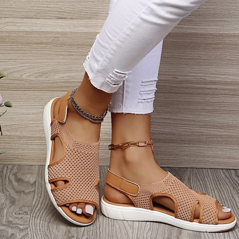 Breakj Breakj Summer New Women's Sandals Large-Size Breathable Elastic Fly Weaving Flat Bottom Casual Women's Shoes