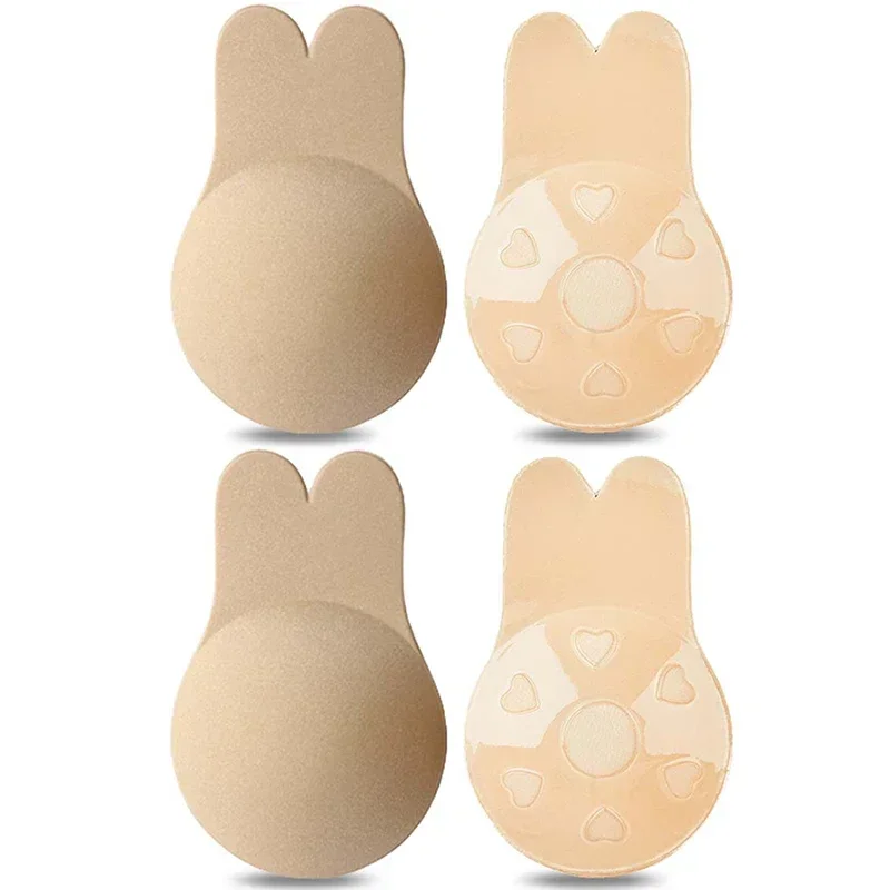 Alccn Women Push Up Bras Self Adhesive Silicone Strapless Invisible Bra Reusable Sticky Breast Lift Tape Rabbit Nipple Cover Bra Pads