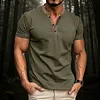 Cotton Blend Men's Short Sleeve Henley T-Shirt with Contrast Stitching and Button Placket by Inlyline