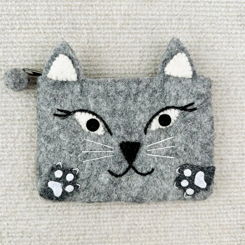Lovely Cat Face Handmade Felt Patchwork Coin Purse elevenforest