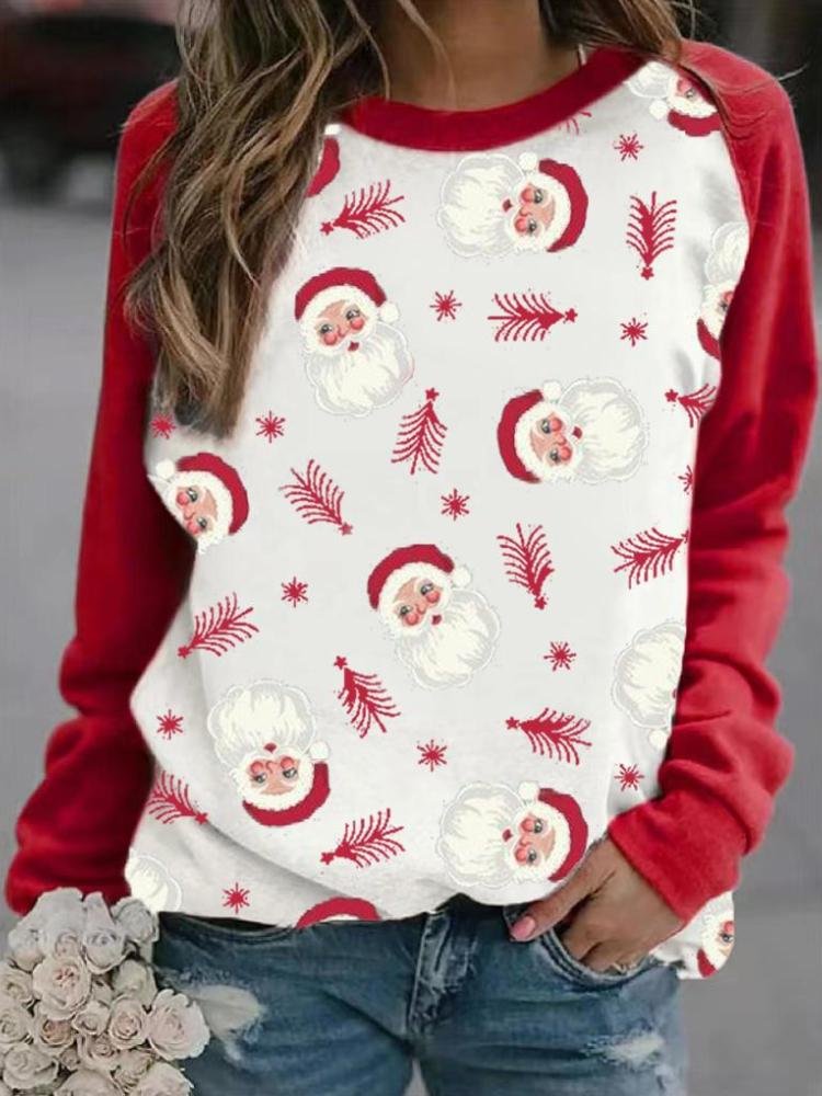 Women's Santa Claus Letter Printed Long Sleeve Round Neck Sweatershirt