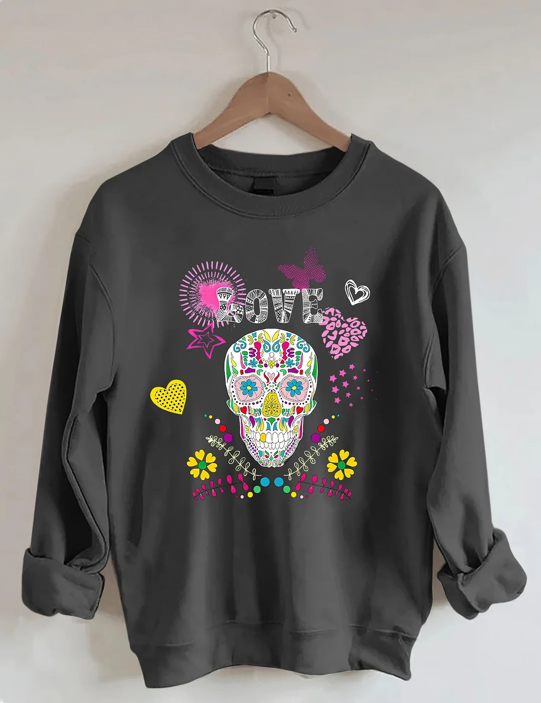 Colorful Sugar Skull & Love Graphic Sweatshirt