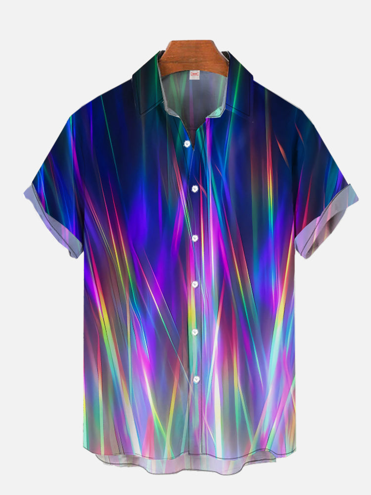 Vintage Disco Psychedelic Gradient Rainbow Neon Light Printing Short ...