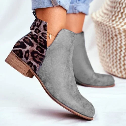 2022 Women Retro Ankle Boots Woman Vintage Leopard Low Heels Women's Zip PU Leather Ladies Shoes Female Short Boots botas mujer