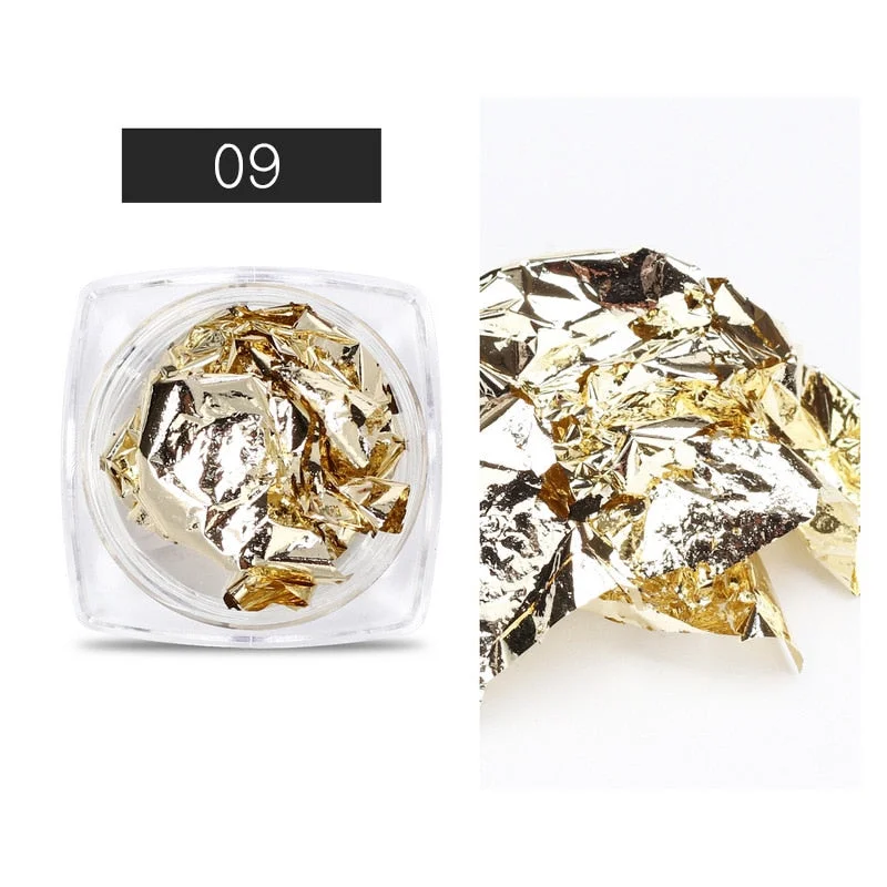 1Box Gold Silver Green Nail Art Foil Paper Colorful Irregular Aluminum Nail Sticker Glitter Gel Polish Decoration