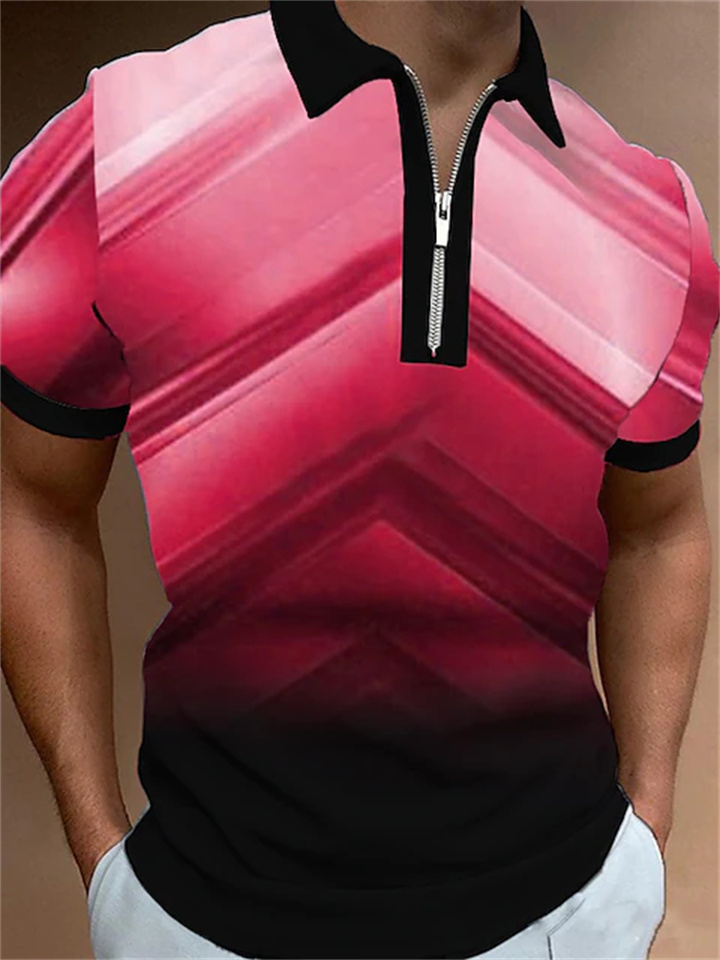 Men's Collar Polo Shirt Golf Shirt Gradient Turndown Green Purple Pink Light Blue 3D Print Street Daily Short Sleeve Zipper 3D Clothing Apparel Fashion Casual Comfortable / Beach