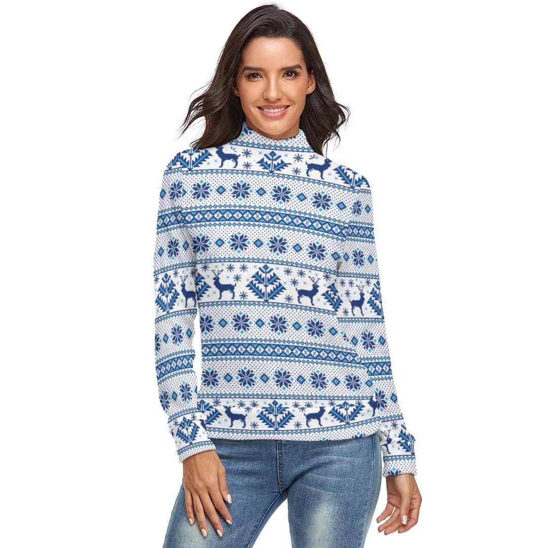 Women Chirstmas Deer Knit Turtleneck Sweater Reindeer Long Christmas Sweater Long Sleeve Pullover