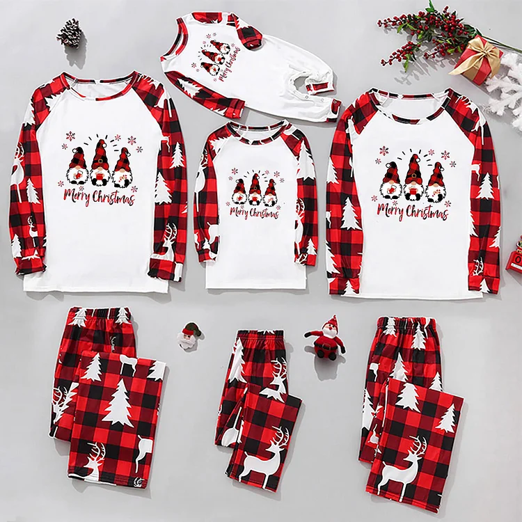 Merry Christmas Gnomies Cartoon Print Family Matching Pajamas Sets