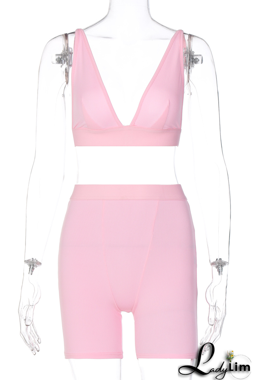 Grey Sexy Solid Split Joint V Neck Sleeveless Two Pieces