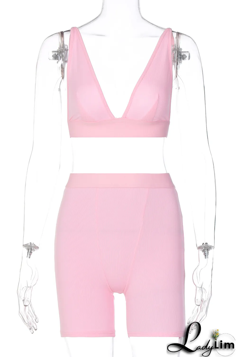 Grey Sexy Solid Split Joint V Neck Sleeveless Two Pieces