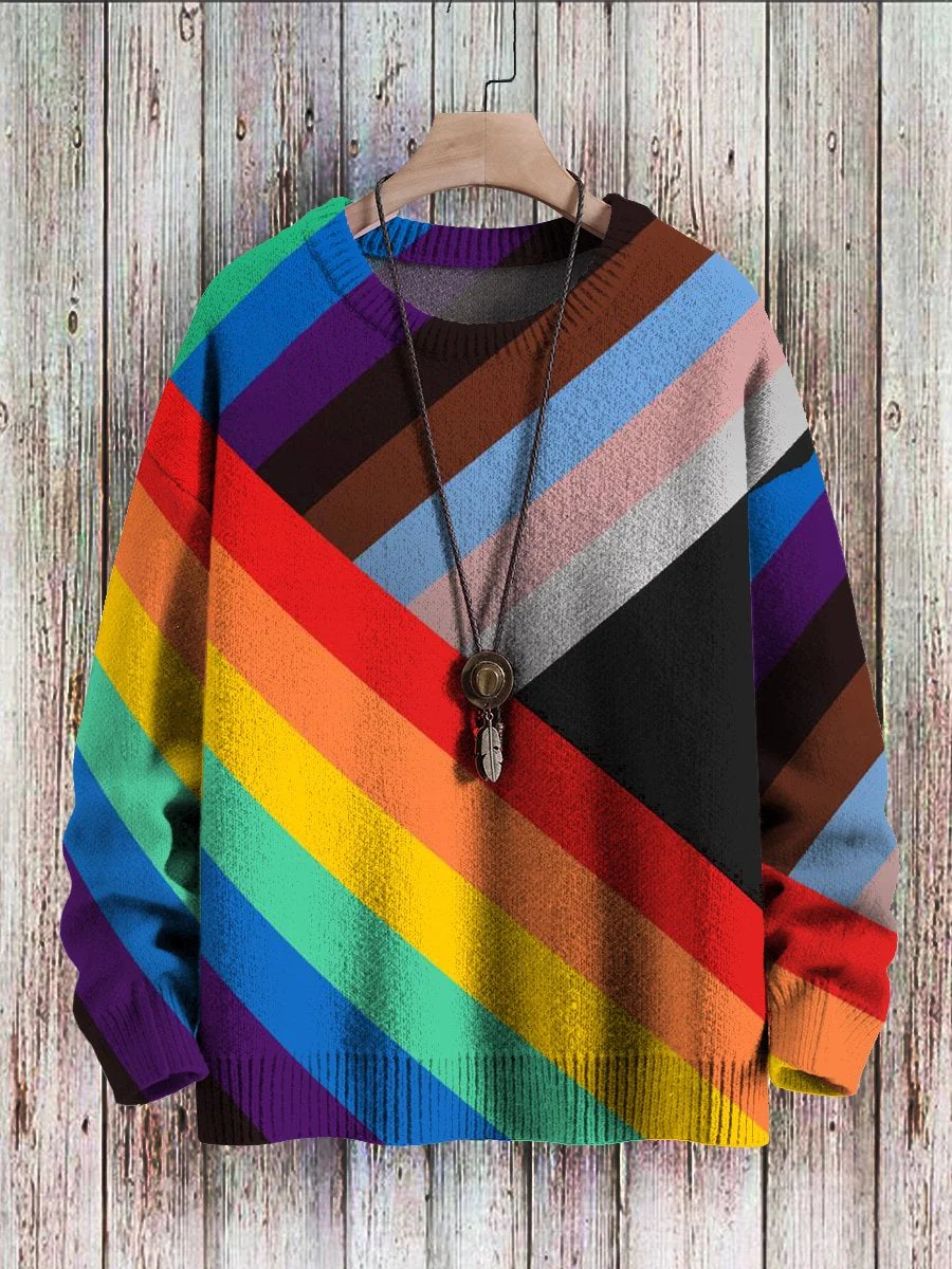 LGBT Pride Rainbow Flag Print Casual Pullover Knit Sweater