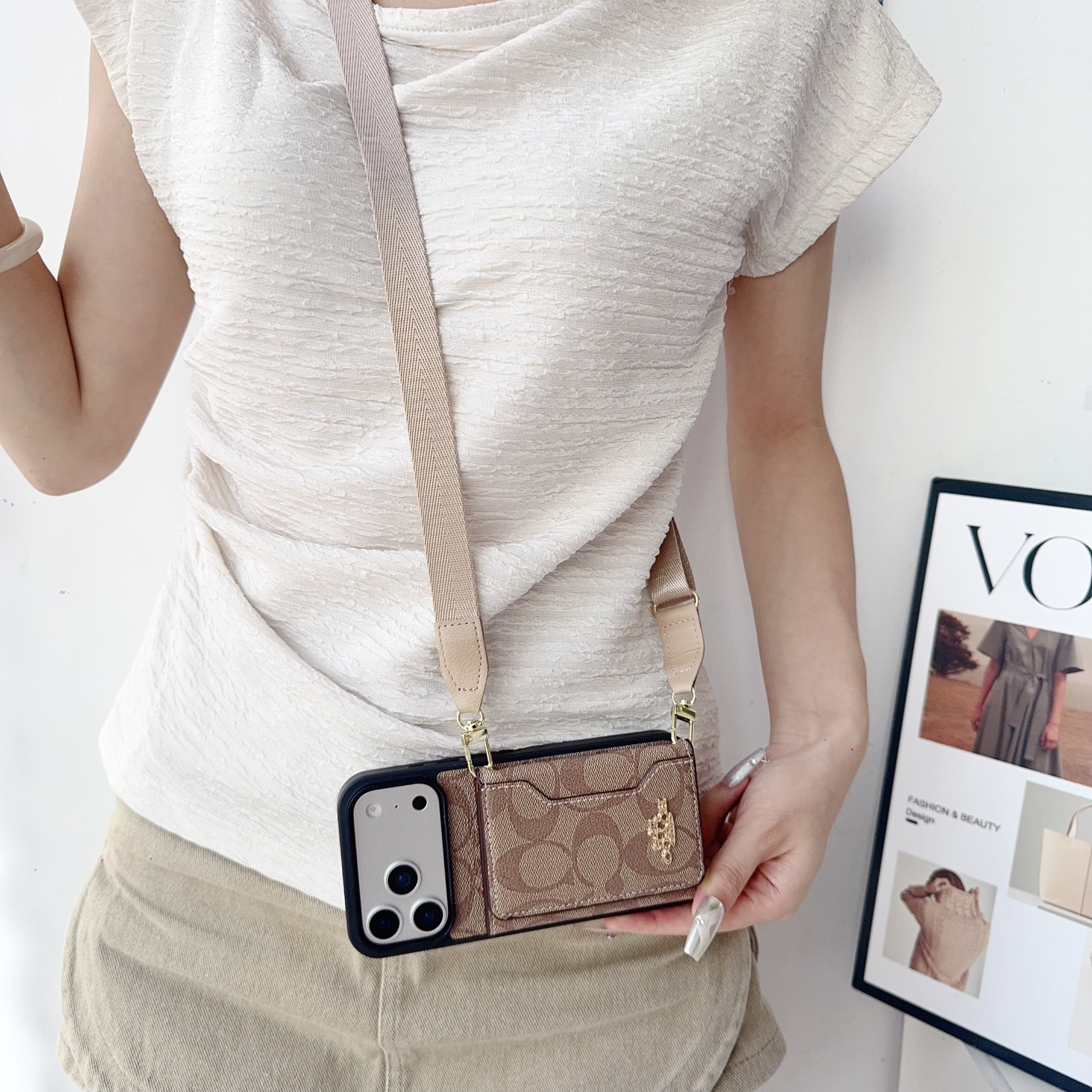 Coach Monogram Tri-Fold Wallet Phone Case | Luxury Crossbody Lanyard Cover for iPhone & Samsung