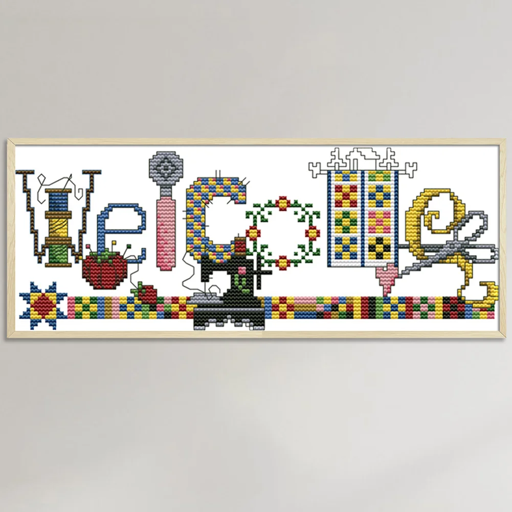 Welcome Card Cross Stitch 14CT Stamped Embroidery DIY Cotton Thread (C097)