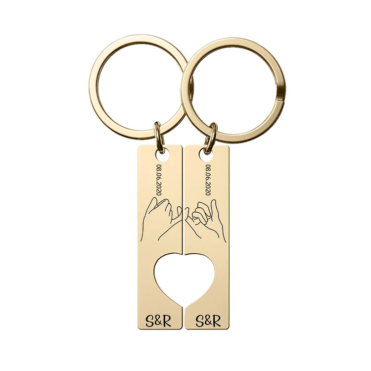 Kettenmachen Personalisierbare 2 Buchstaben & Datum Pinky-Versprechen Ausschnitt in Herzform Paar Metall-Schlüsselanhänger