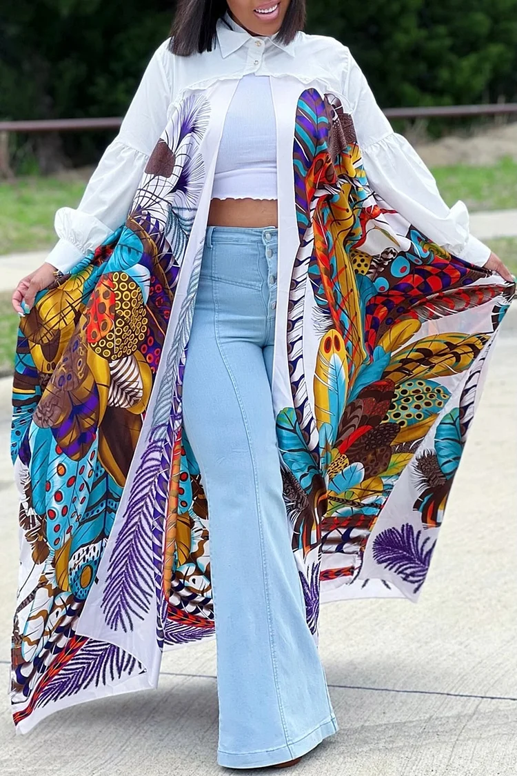 Plus Size Multicolor Daily Floral Print Long Sleeve Cardigans 