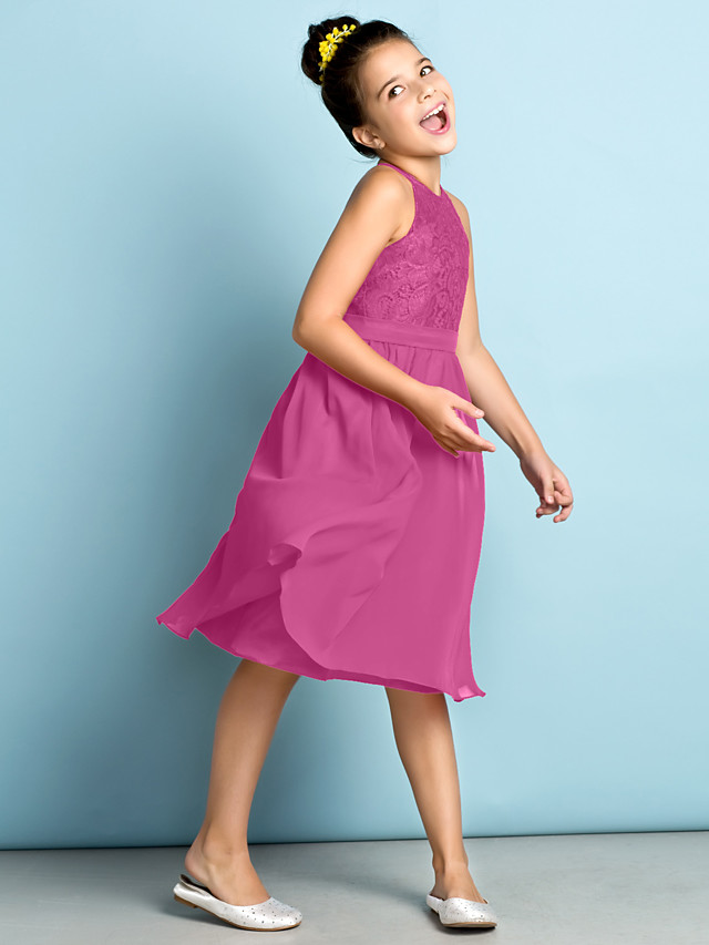 Daisda A-Line Jewel Neck Knee Length  Flower Girl Dress With Lace 