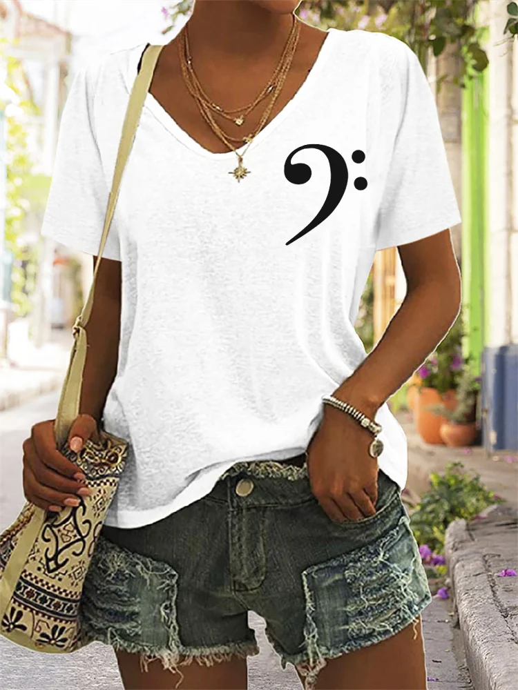 Bass Clef Lover Essential V Neck T Shirt