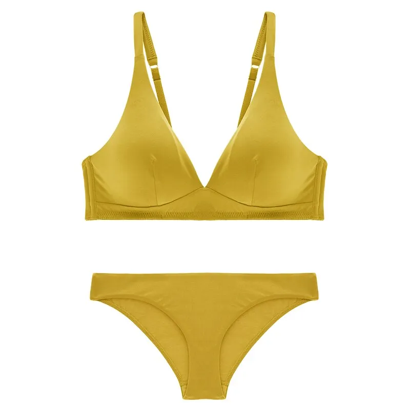 Wriufred Simple Comfortable Cotton Wire Free Underwear Set Women Triangle Cup Push Up Bralette Set Sleepwear Seamless Bra Sets