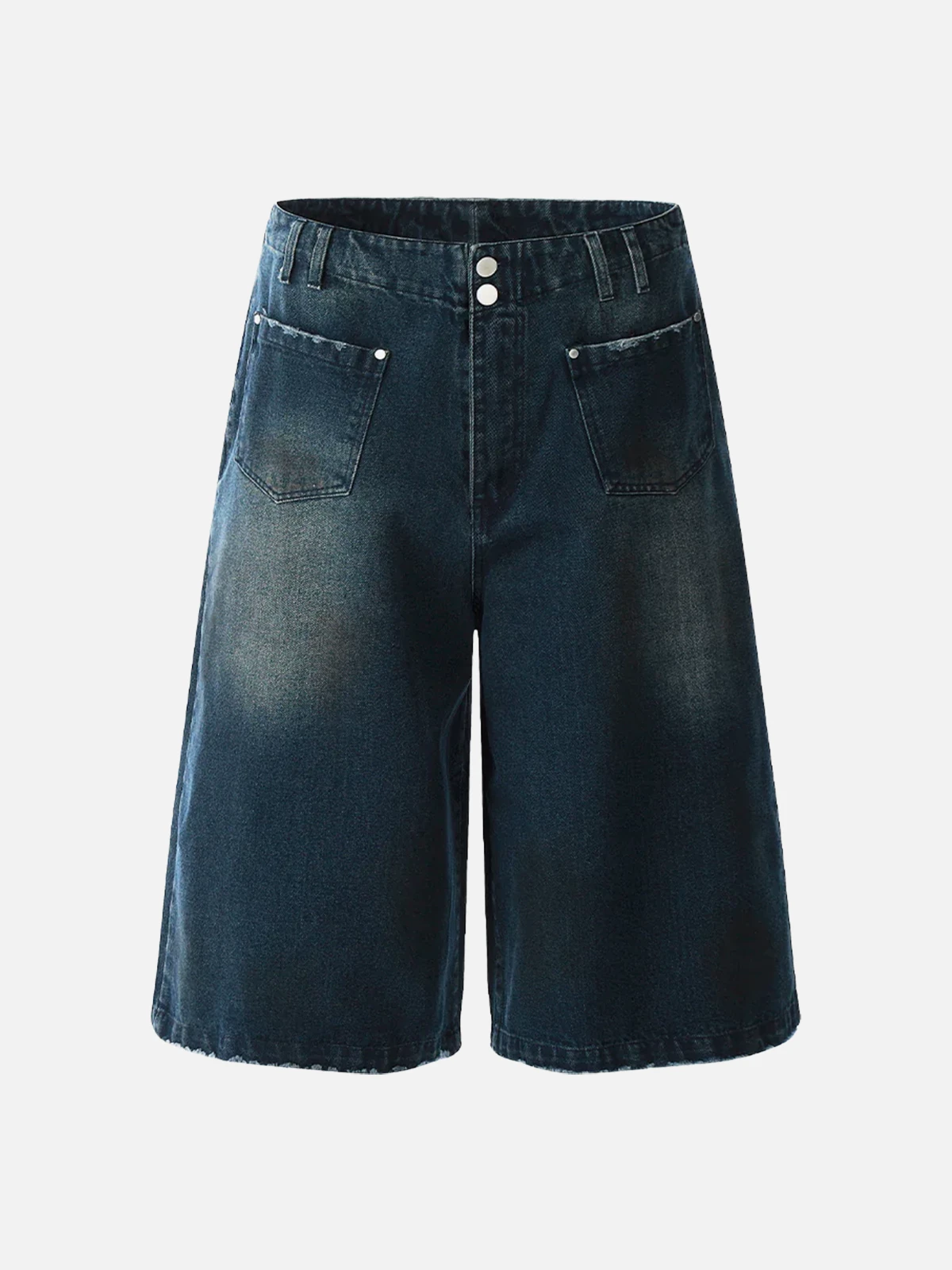Dark Blue Tie-Dye Reverse Pocket Baggy Longline Jorts Front