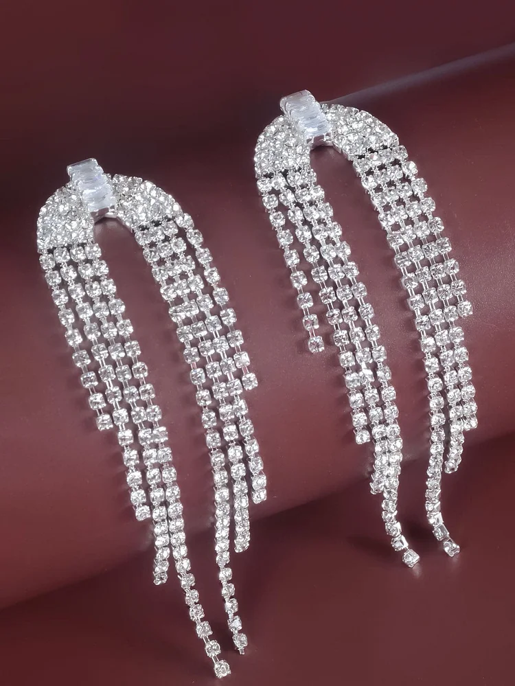 Vintage Rhinestone Long Tassel Lady Earrings