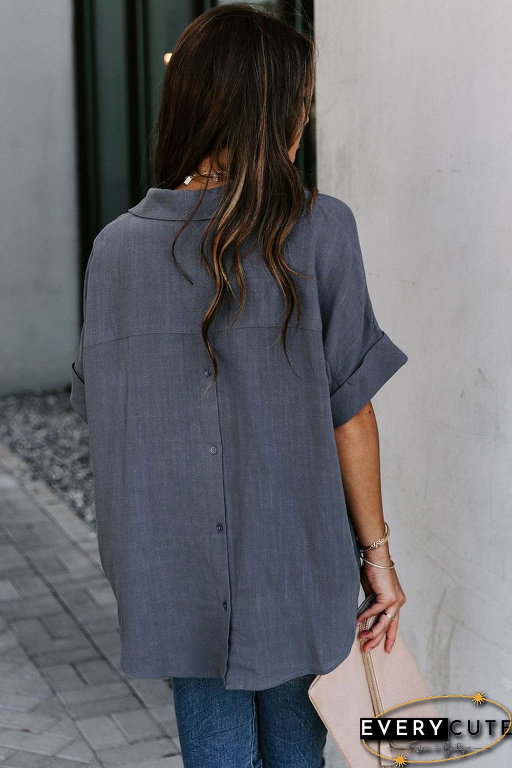 Short Sleeve Button Solid Shirt