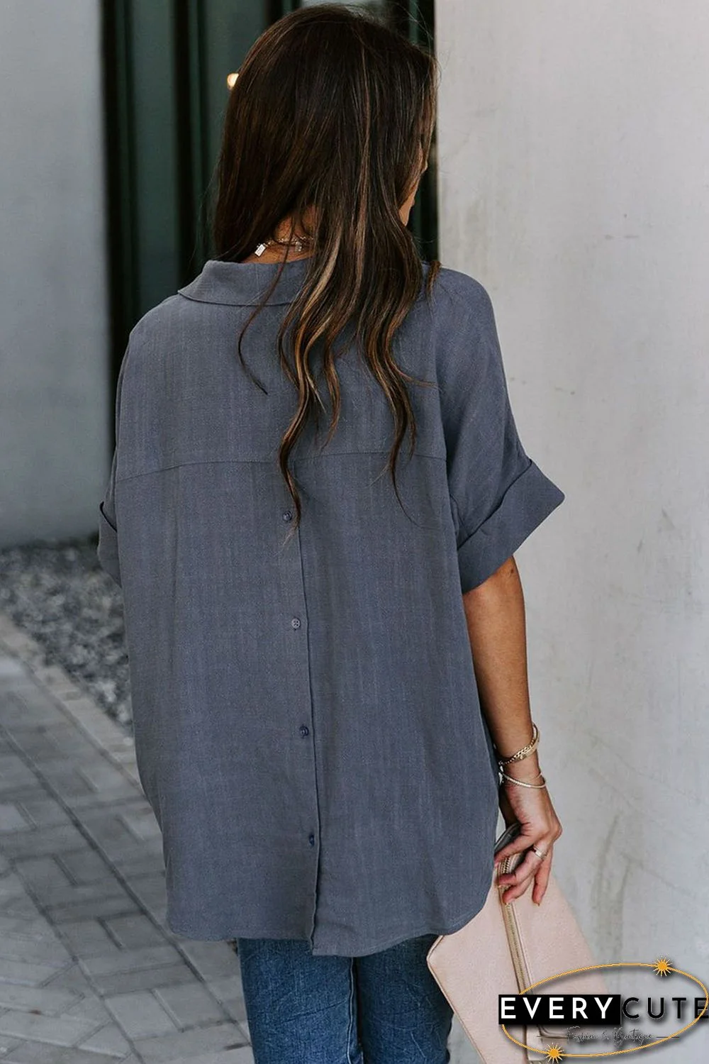 Short Sleeve Button Solid Shirt