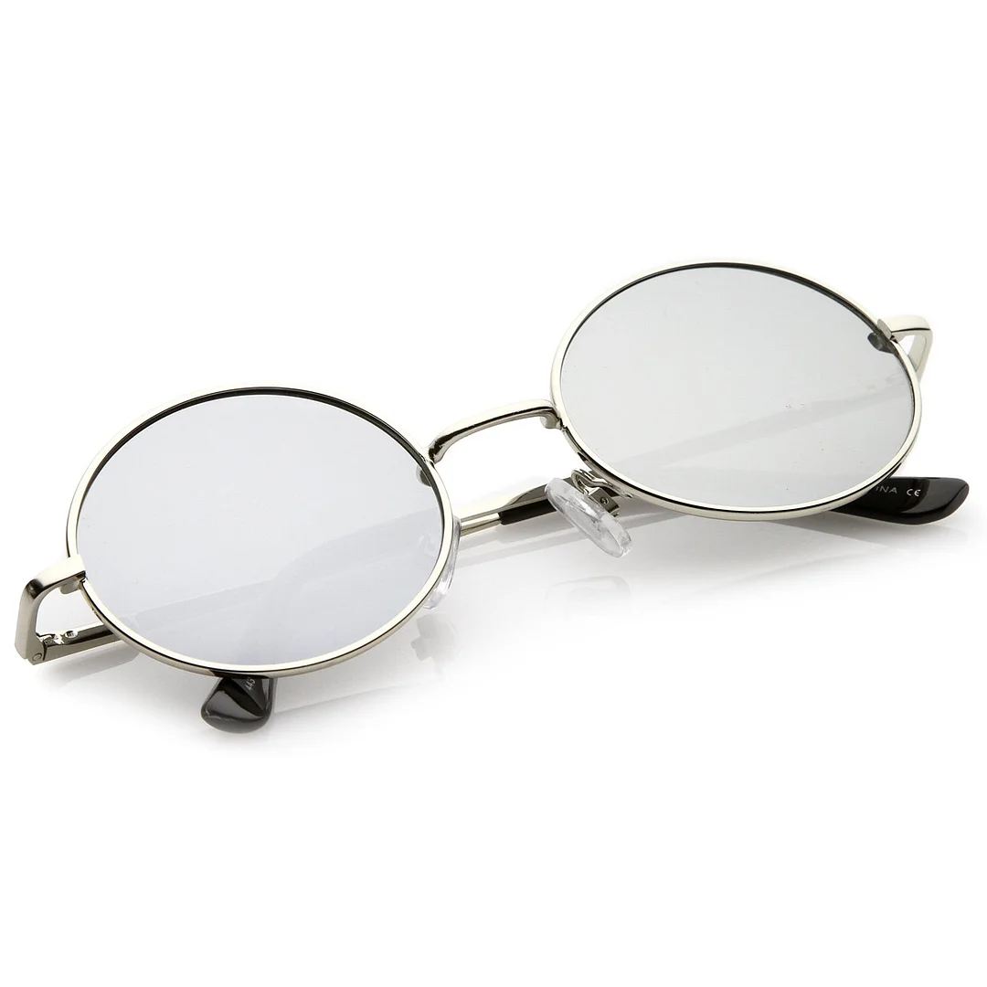 Classic Lightweight Slim Arms Colored Mirror Flat Lens Oval glasses 50mm