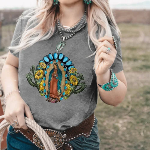 Turquoise Sunflower Sister Printed Women's T-shirt