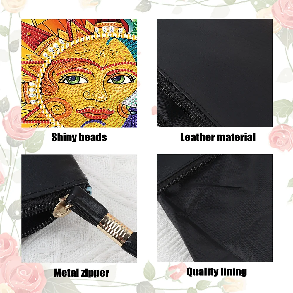 DIY Sun Moon PU Partial Special Shaped Diamond Painting Wallet Makeup Bag