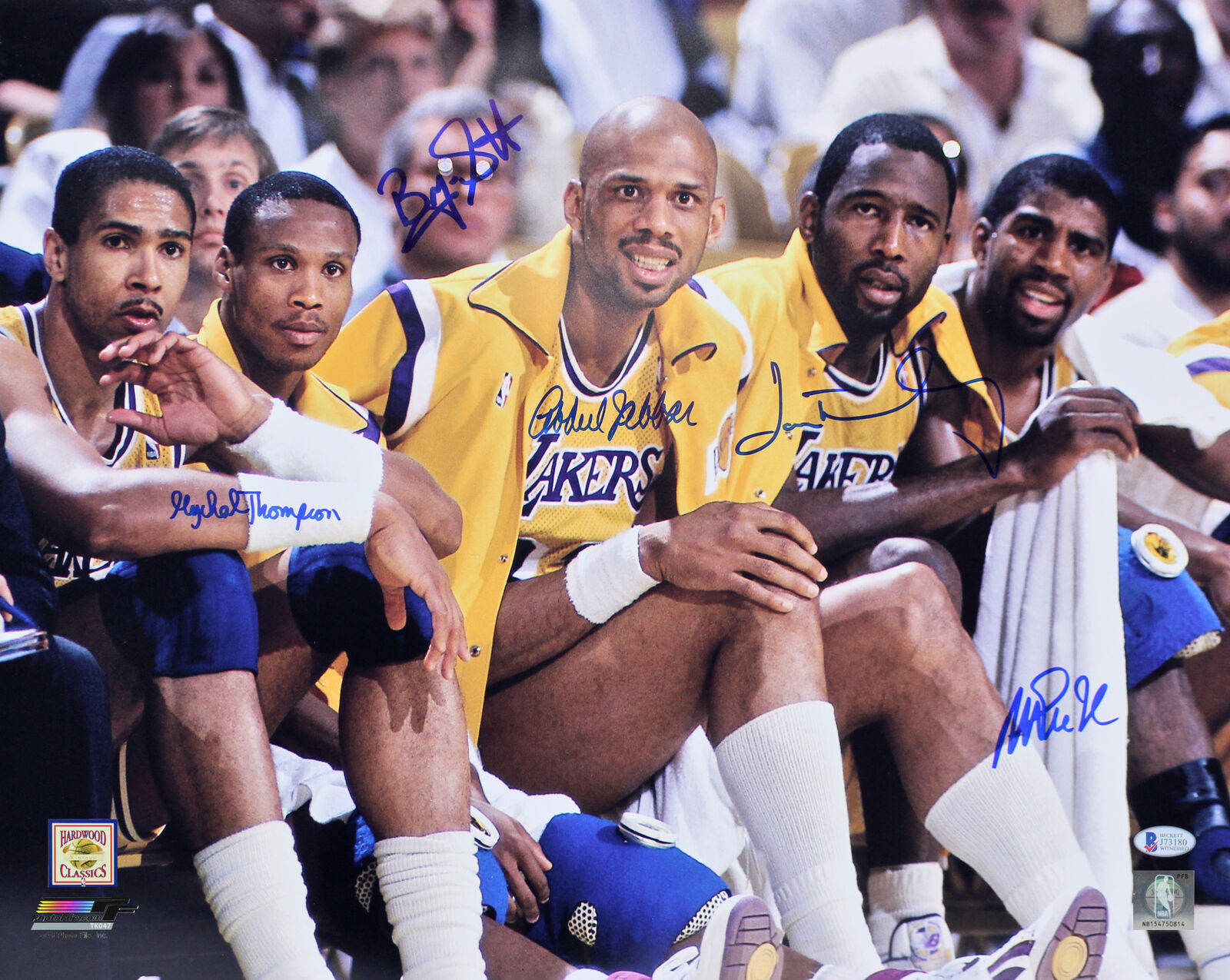 Showtime (5) Johnson, Jabbar, Worthy, Scott & Thompson Signed 16x20 Photo Poster painting BAS 2